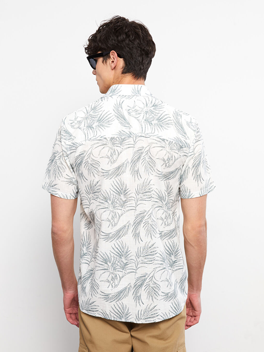 Haki Regular Fit Kısa Kollu Desenli Poplin Erkek Gömlek-4