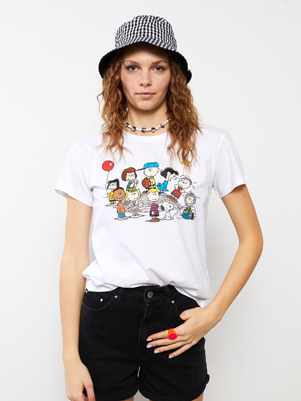 Crew Neck Snoopy Printed Short Sleeve Cotton Women's T-Shirt-2