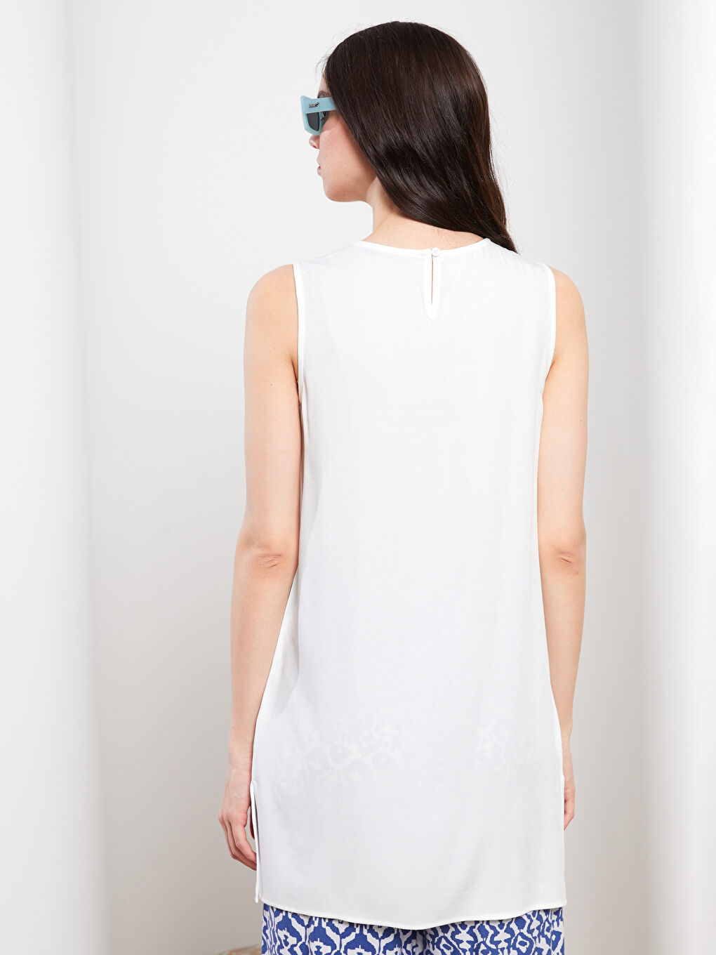 Crew Neck Embroidered Sleeveless Viscose Women's Tunic-3