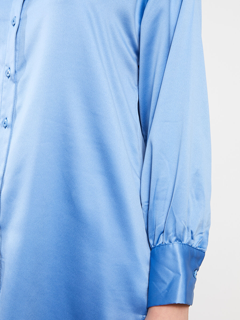 Plain Long Sleeve Satin Women's Shirt Tunic-3