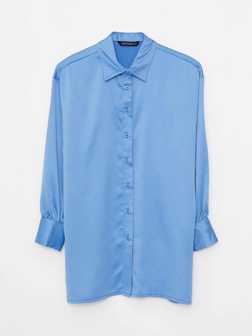 Plain Long Sleeve Satin Women's Shirt Tunic-5