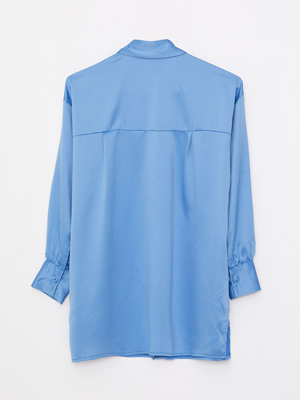 Plain Long Sleeve Satin Women's Shirt Tunic-6