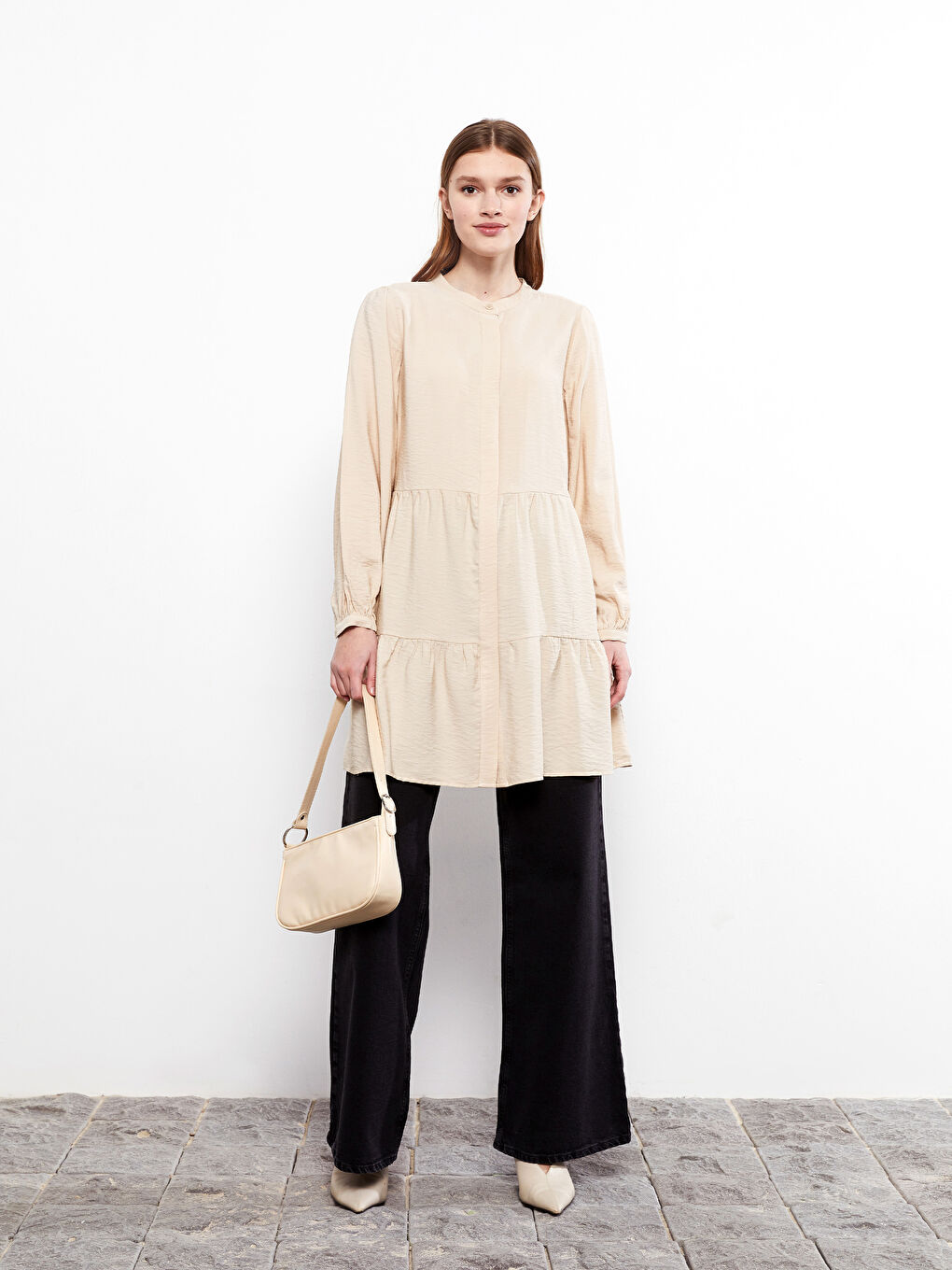 Grandad Collar Plain Long Sleeve Women's Tunic