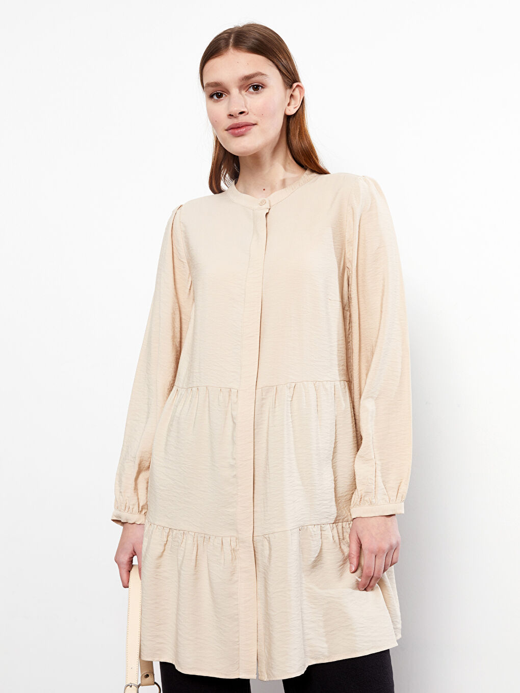 Grandad Collar Plain Long Sleeve Women's Tunic-1