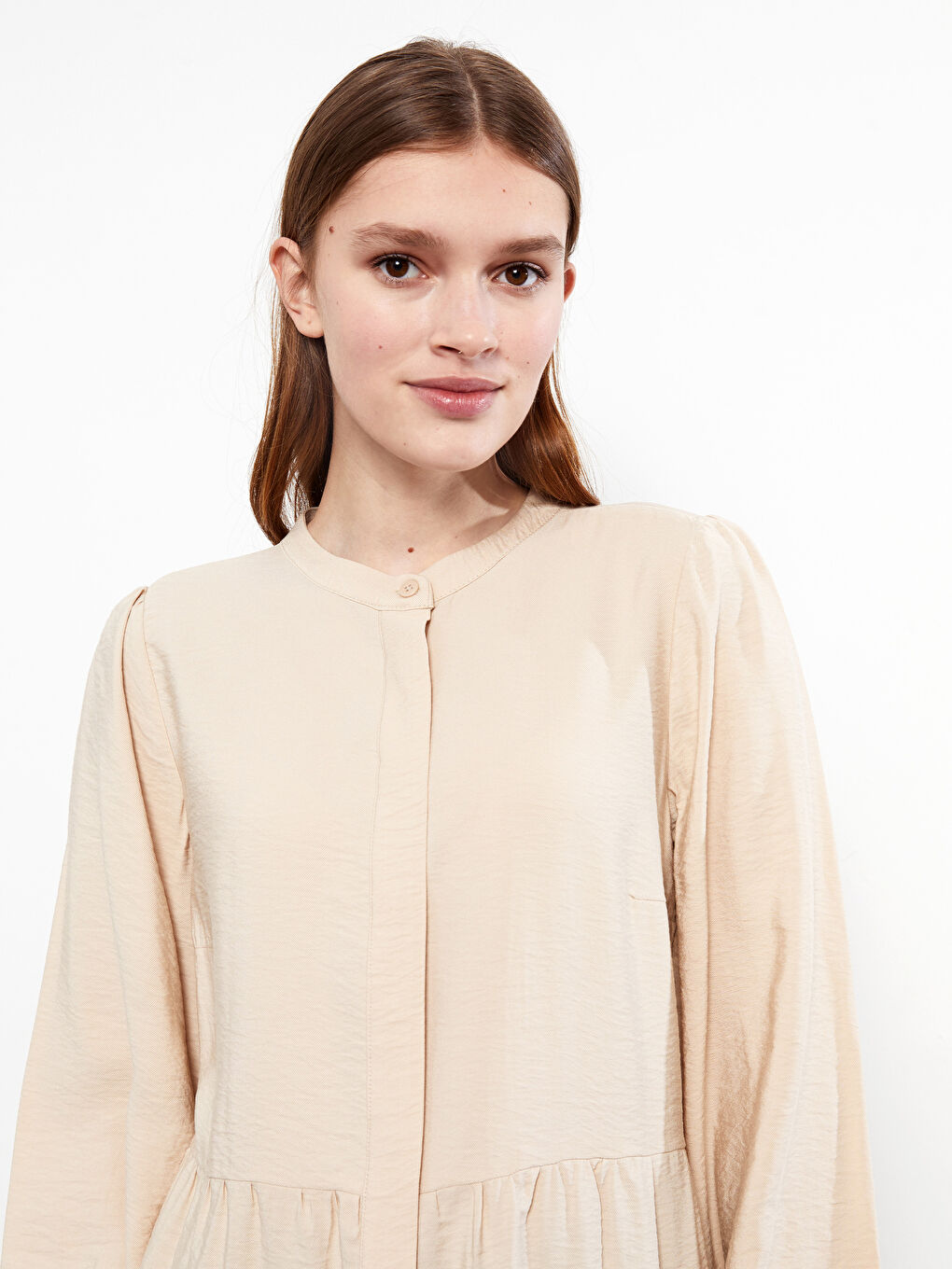 Grandad Collar Plain Long Sleeve Women's Tunic-2