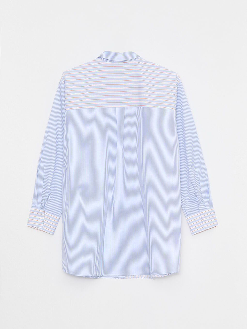 Mavi Çizgili Uzun Kollu Poplin Kadın Gömlek Tunik-6