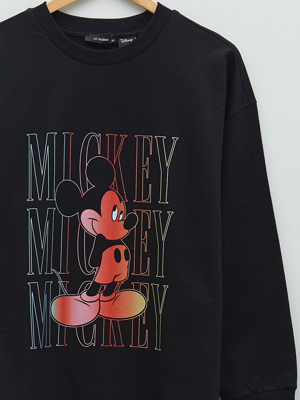 Siyah Büyük Beden Bisiklet Yaka Mickey Mouse Baskılı Uzun Kollu Kadın Sweatshirt-7