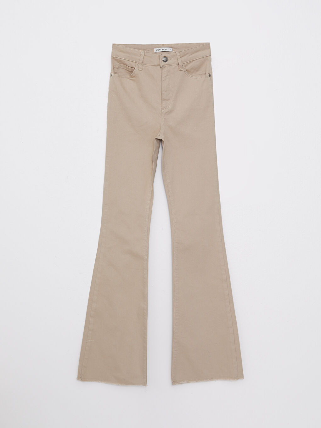 Bej Standart Fit Düz Cep Detaylı Gabardin Kadın Pantolon-5