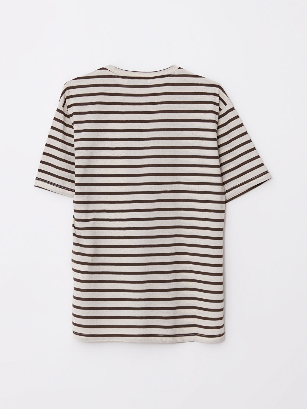 Kahverengi Bisiklet Yaka Kısa Kollu Çizgili Penye Erkek Tişört-6