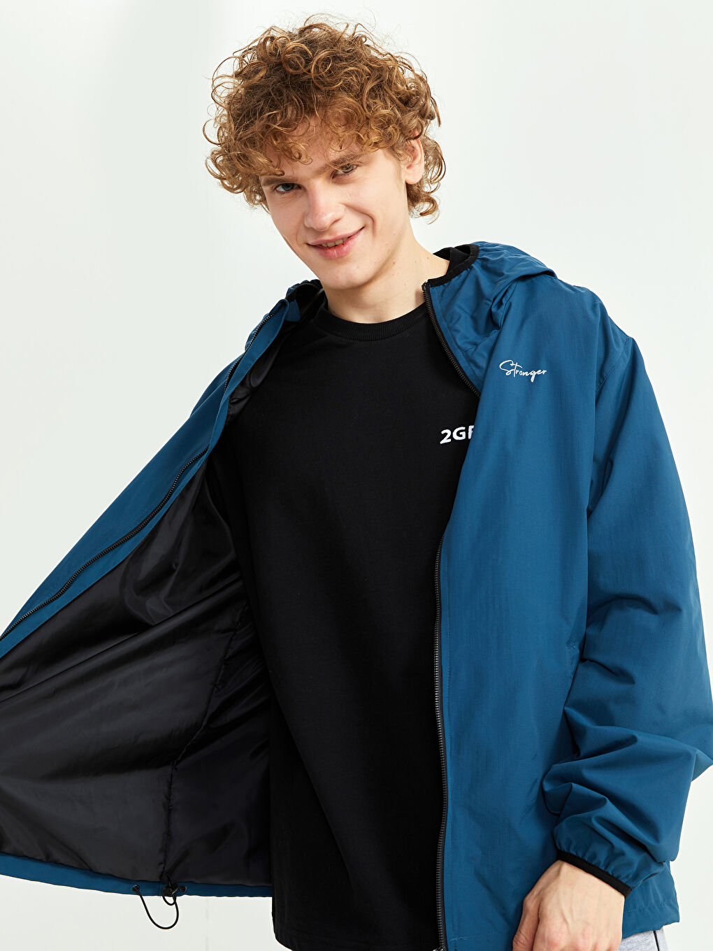 Lacivert Standart Kalıp Kapüşonlu Erkek Yağmurluk-2