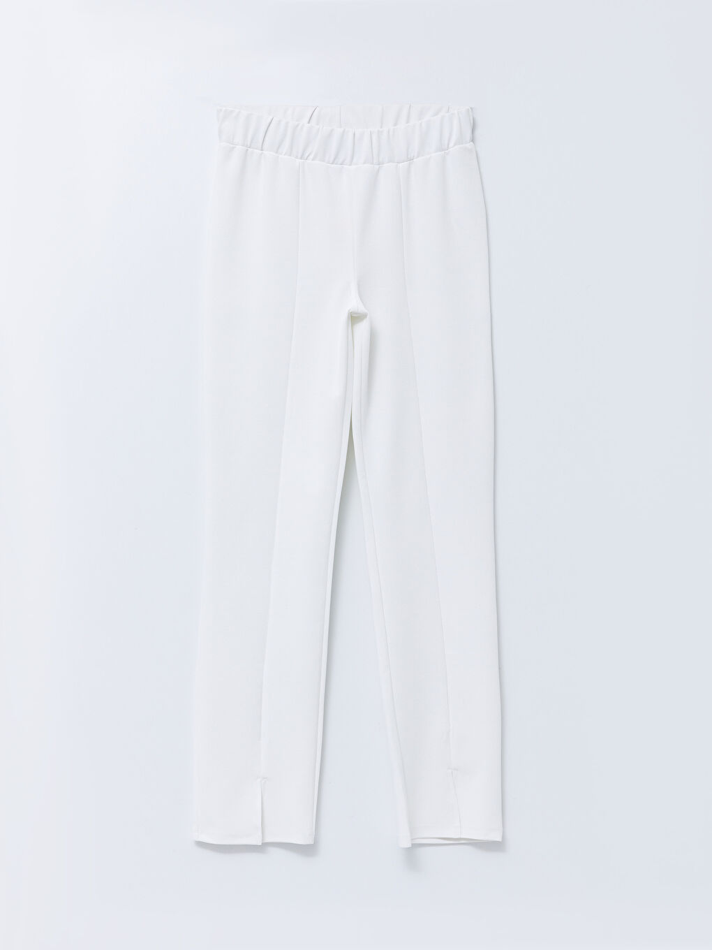 Ekru Beli Lastikli Düz Krep Kadın Eşofman Altı-5