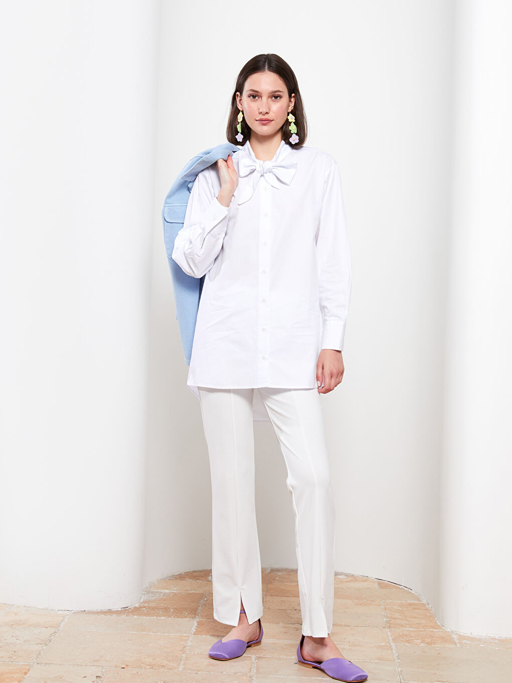 Ekru Beli Lastikli Düz Krep Kadın Eşofman Altı