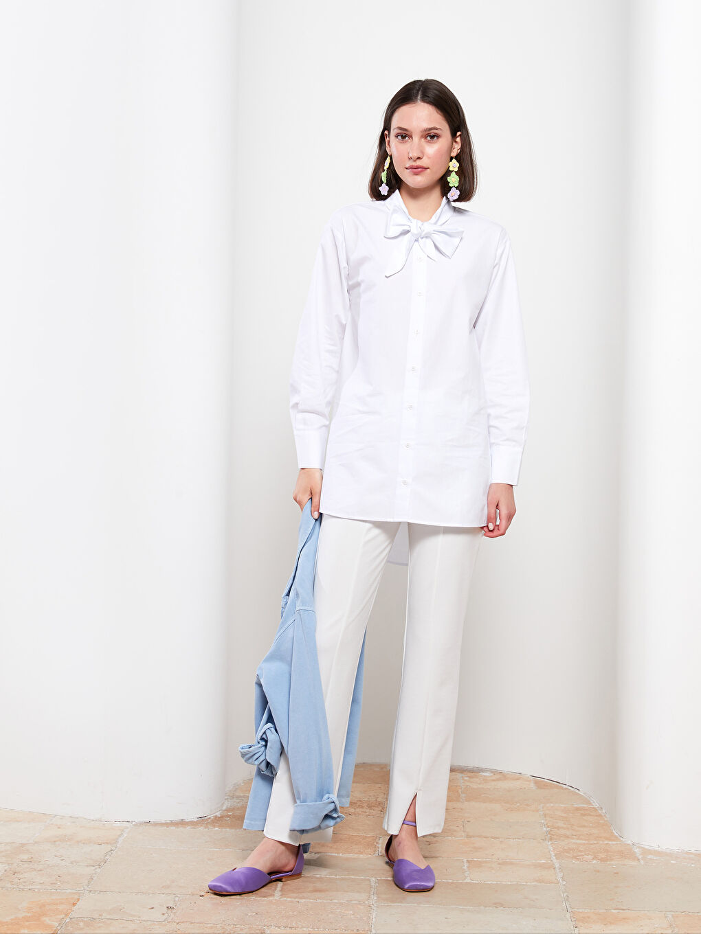 Ekru Beli Lastikli Düz Krep Kadın Eşofman Altı-1