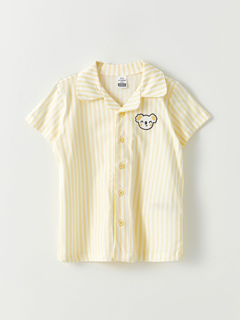 Sarı Polo Yaka Kısa Kollu Nakış Detaylı Erkek Bebek Pijama Takımı-6