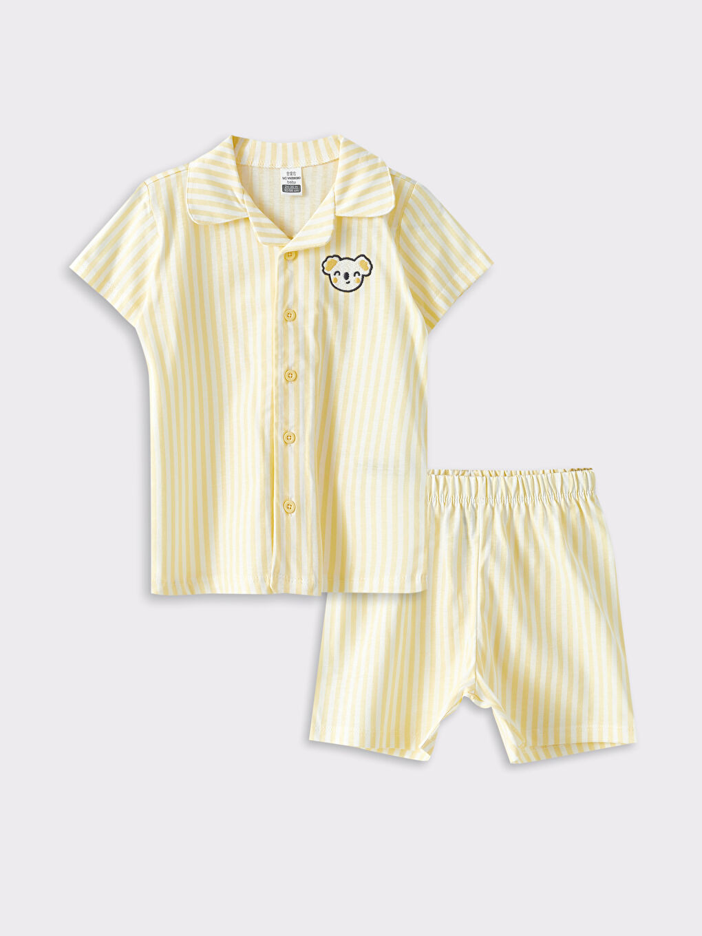 Sarı Polo Yaka Kısa Kollu Nakış Detaylı Erkek Bebek Pijama Takımı-7