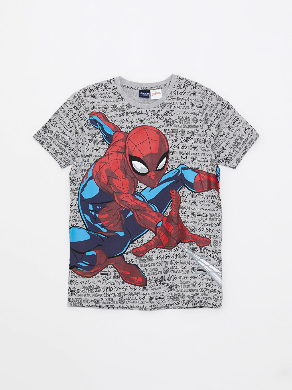 Gri Bisiklet Yaka Spider-Man Baskılı Kısa Kollu Erkek Çocuk Şortlu Pijama Takımı-1