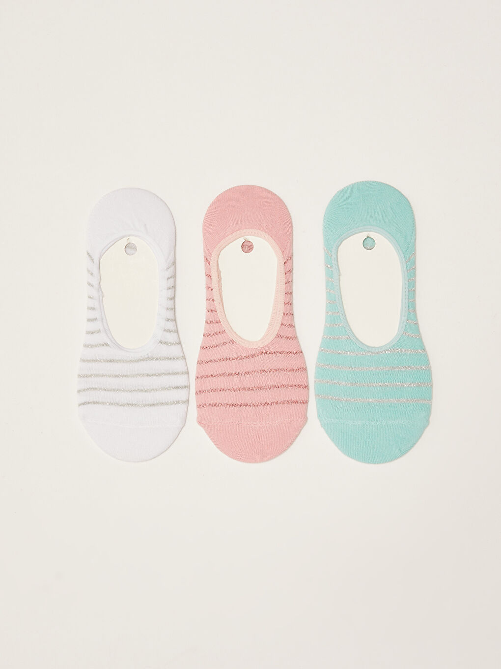 Beyaz Çizgili Kadın Babet Çorap 3'lü-1