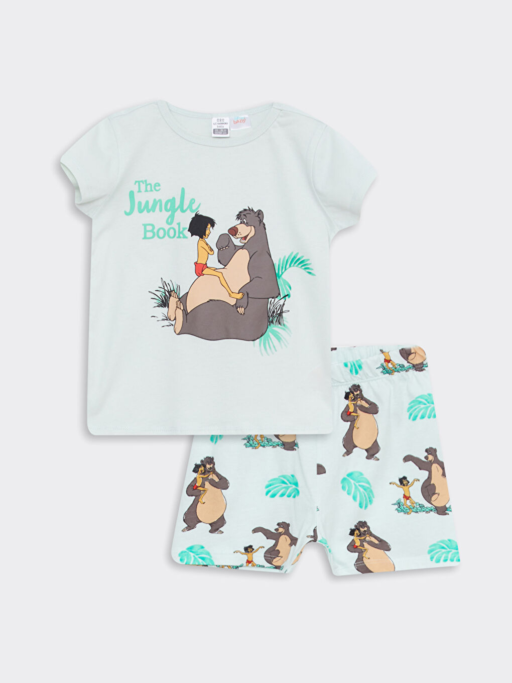 Yeşil Bisiklet Yaka Kısa Kollu The Jungle Book Baskılı Erkek Bebek Pijama Takım