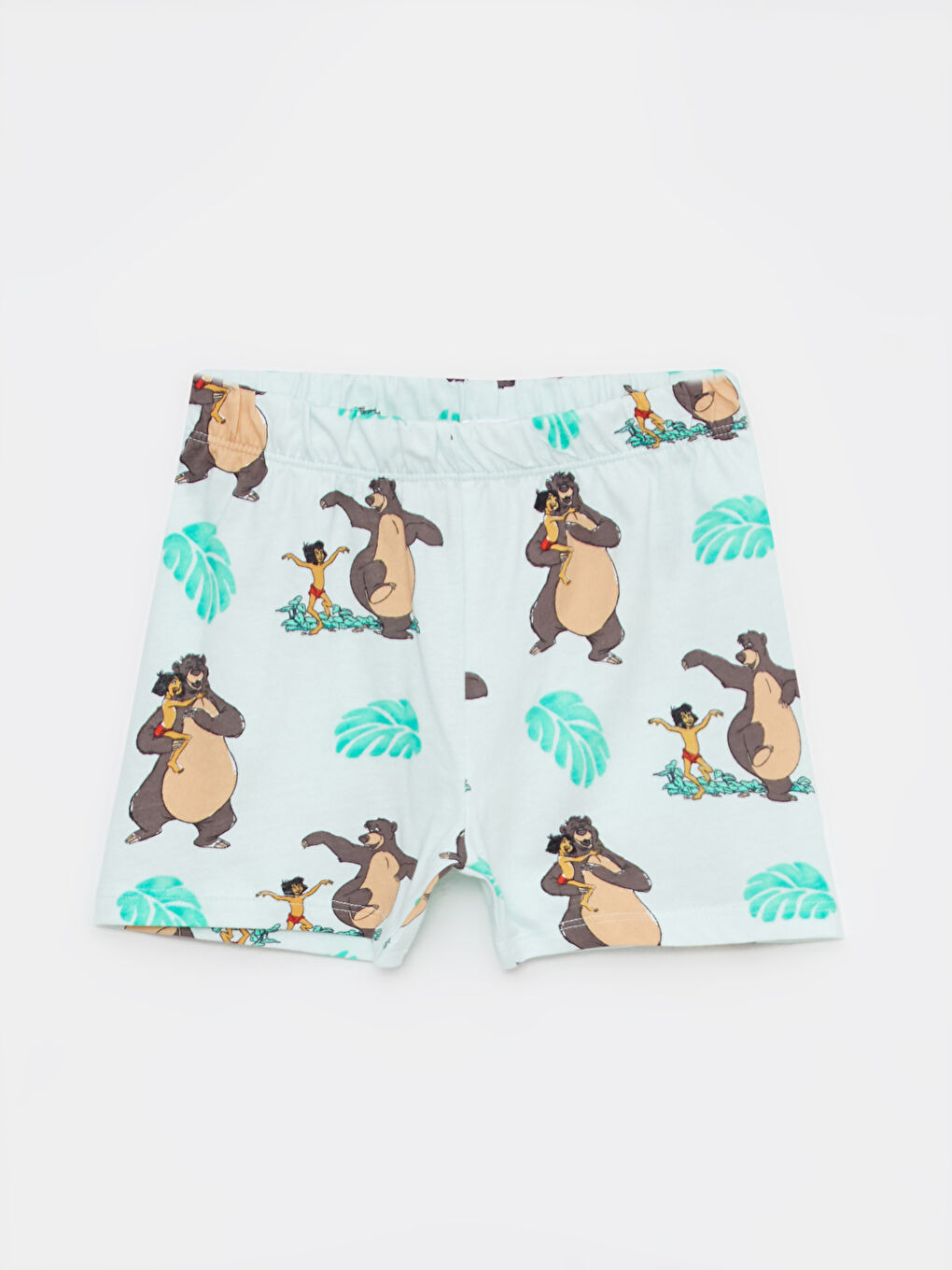 Yeşil Bisiklet Yaka Kısa Kollu The Jungle Book Baskılı Erkek Bebek Pijama Takım-2