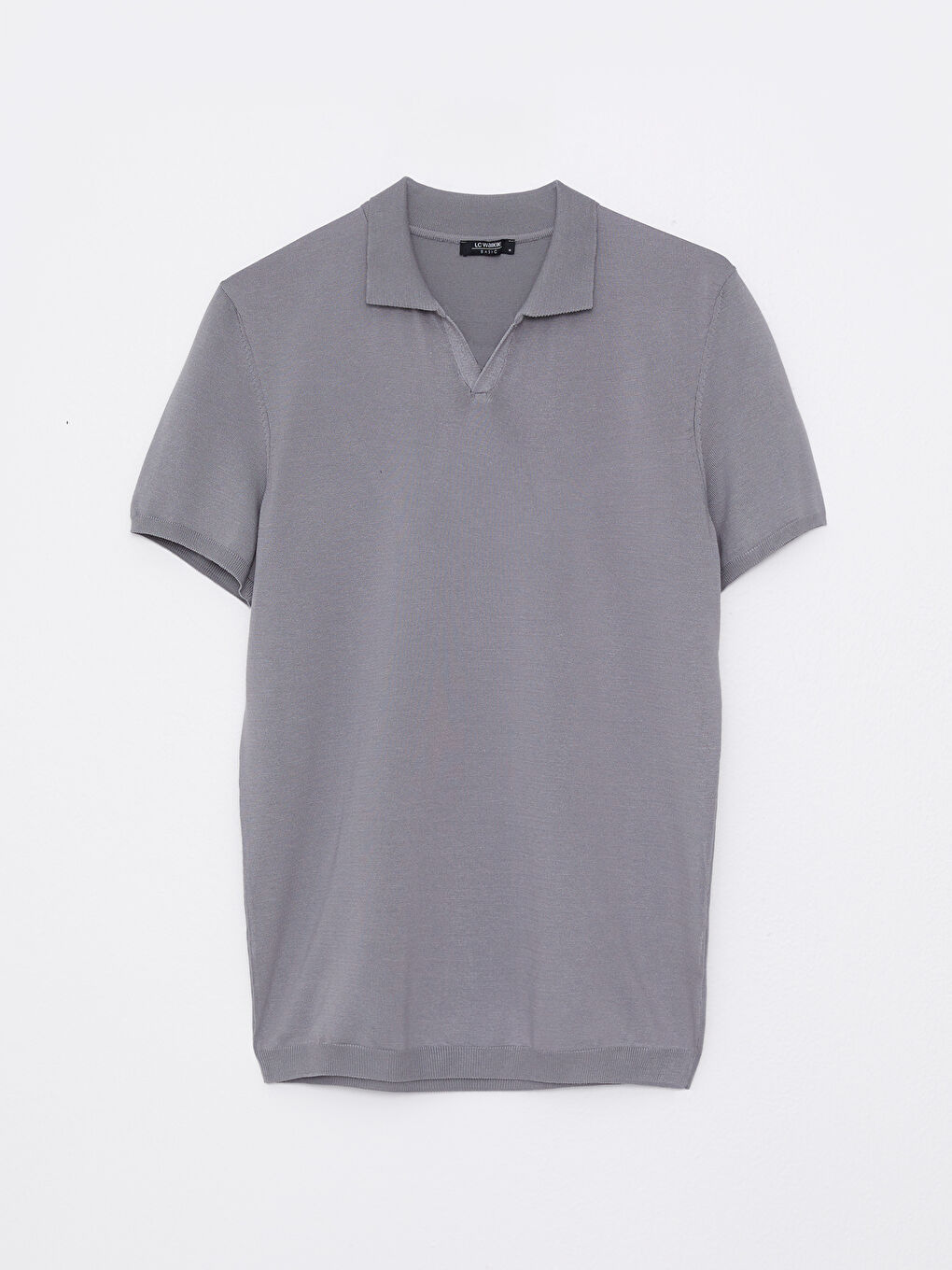 Gri Polo Yaka Kısa Kollu Erkek Triko Kazak-5