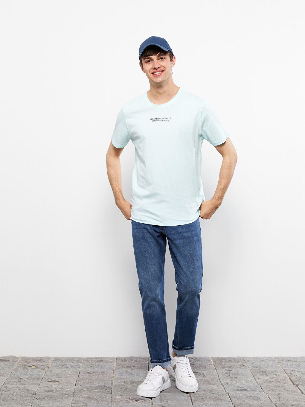 Turkuaz Bisiklet Yaka Kısa Kollu Baskılı Penye Erkek Tişört