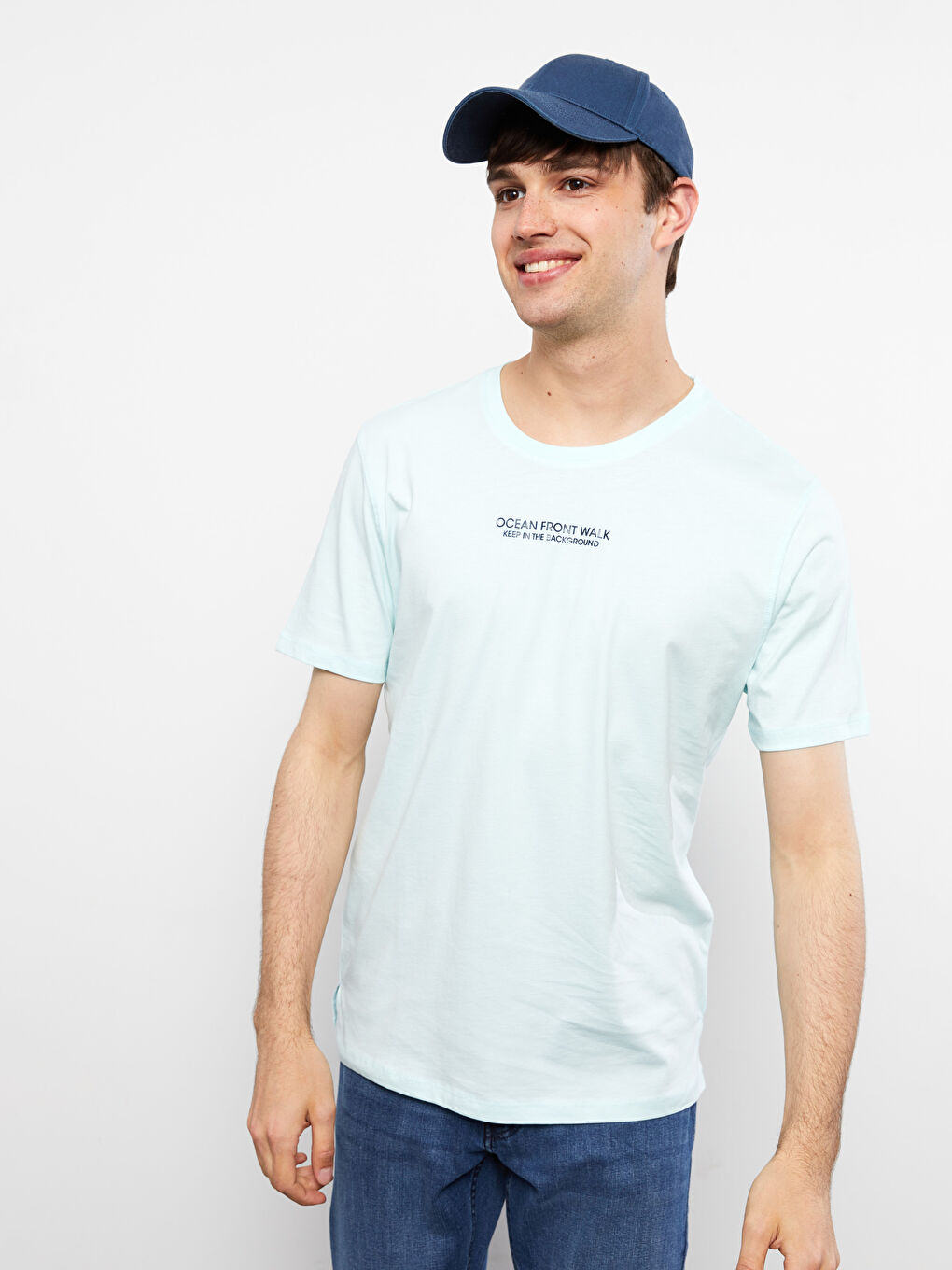 Turkuaz Bisiklet Yaka Kısa Kollu Baskılı Penye Erkek Tişört-1