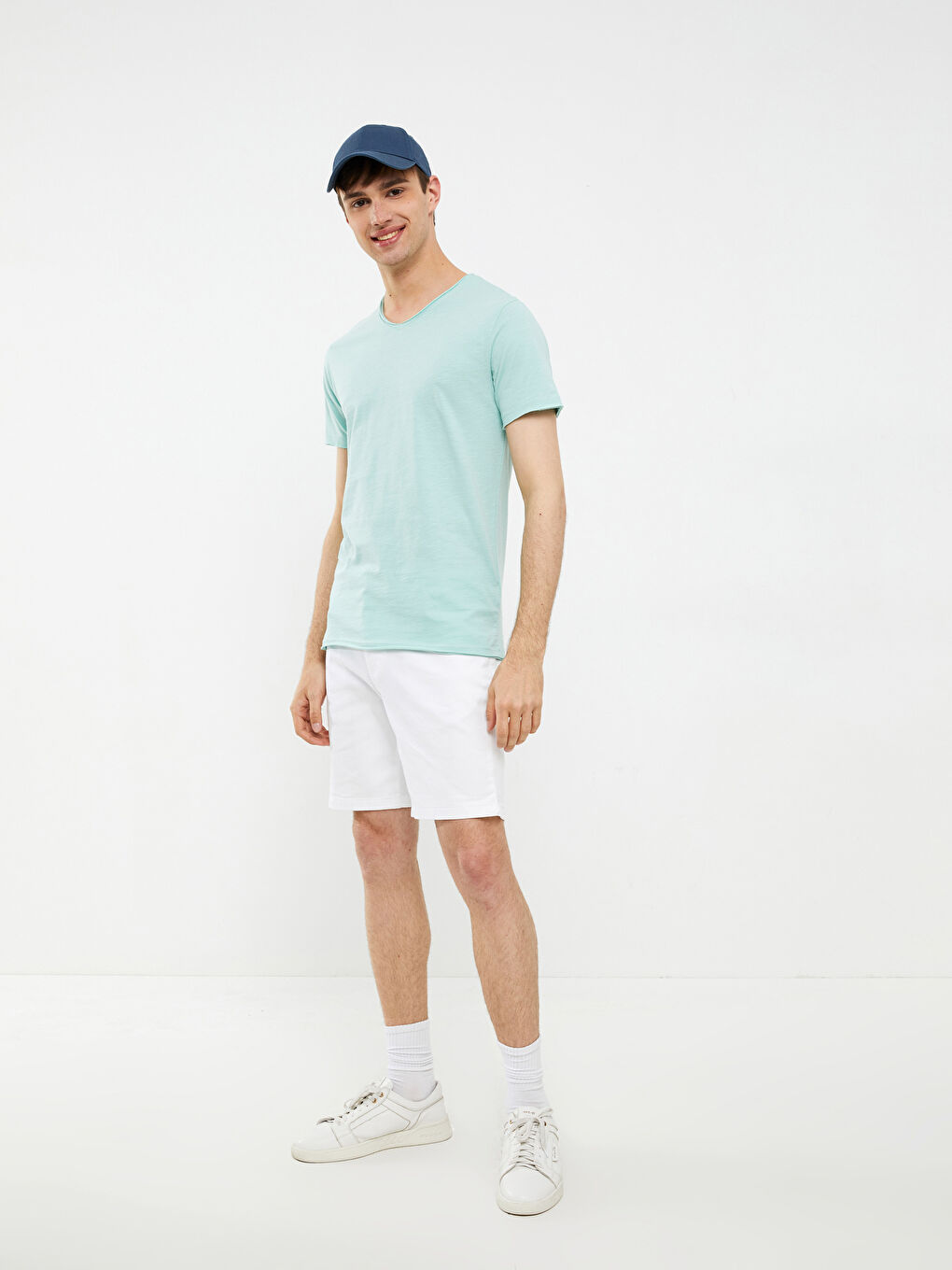 V Neck Short Sleeved Basic Combed Cotton Men's T-Shirt