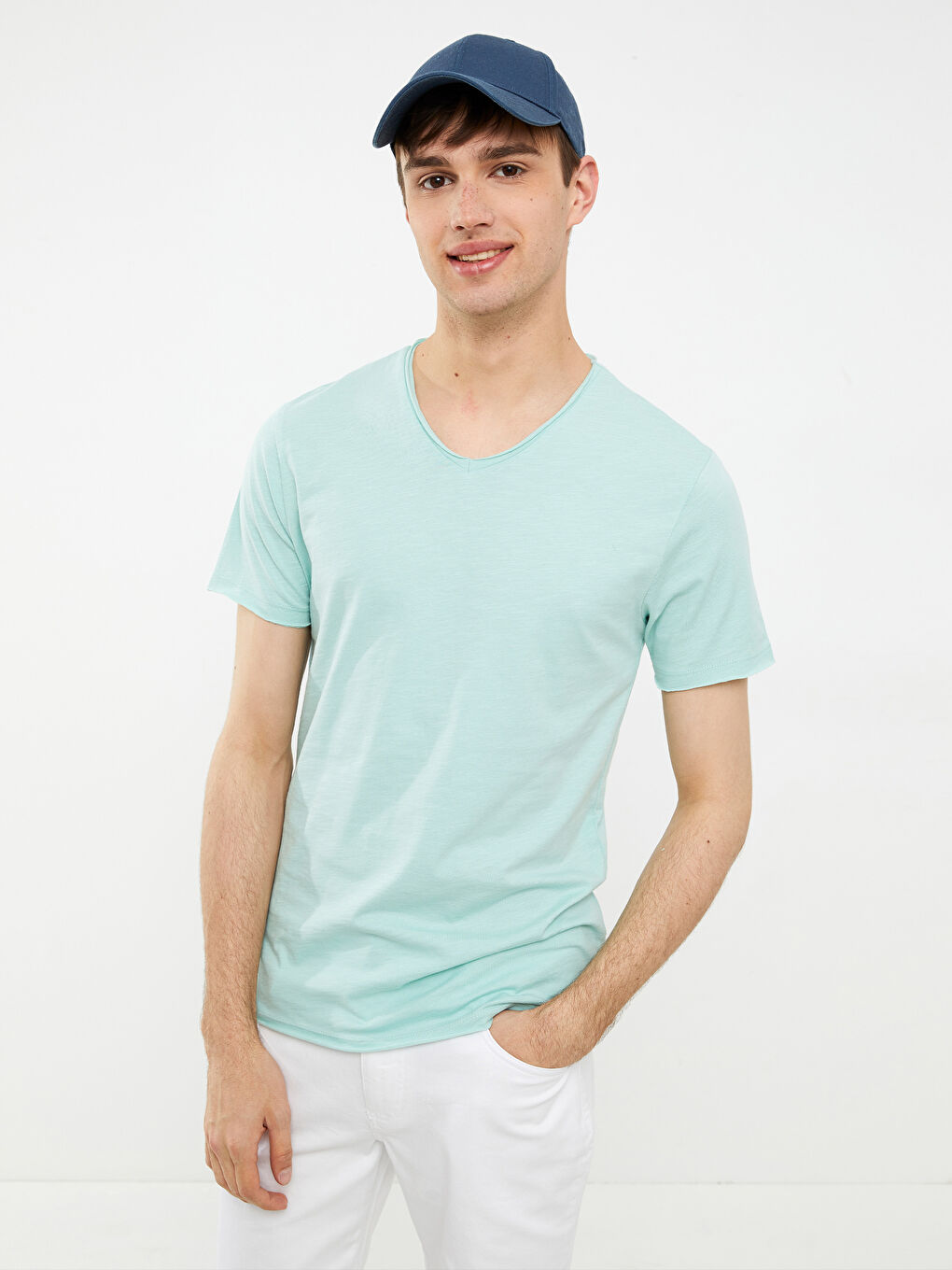 V Neck Short Sleeved Basic Combed Cotton Men's T-Shirt-1