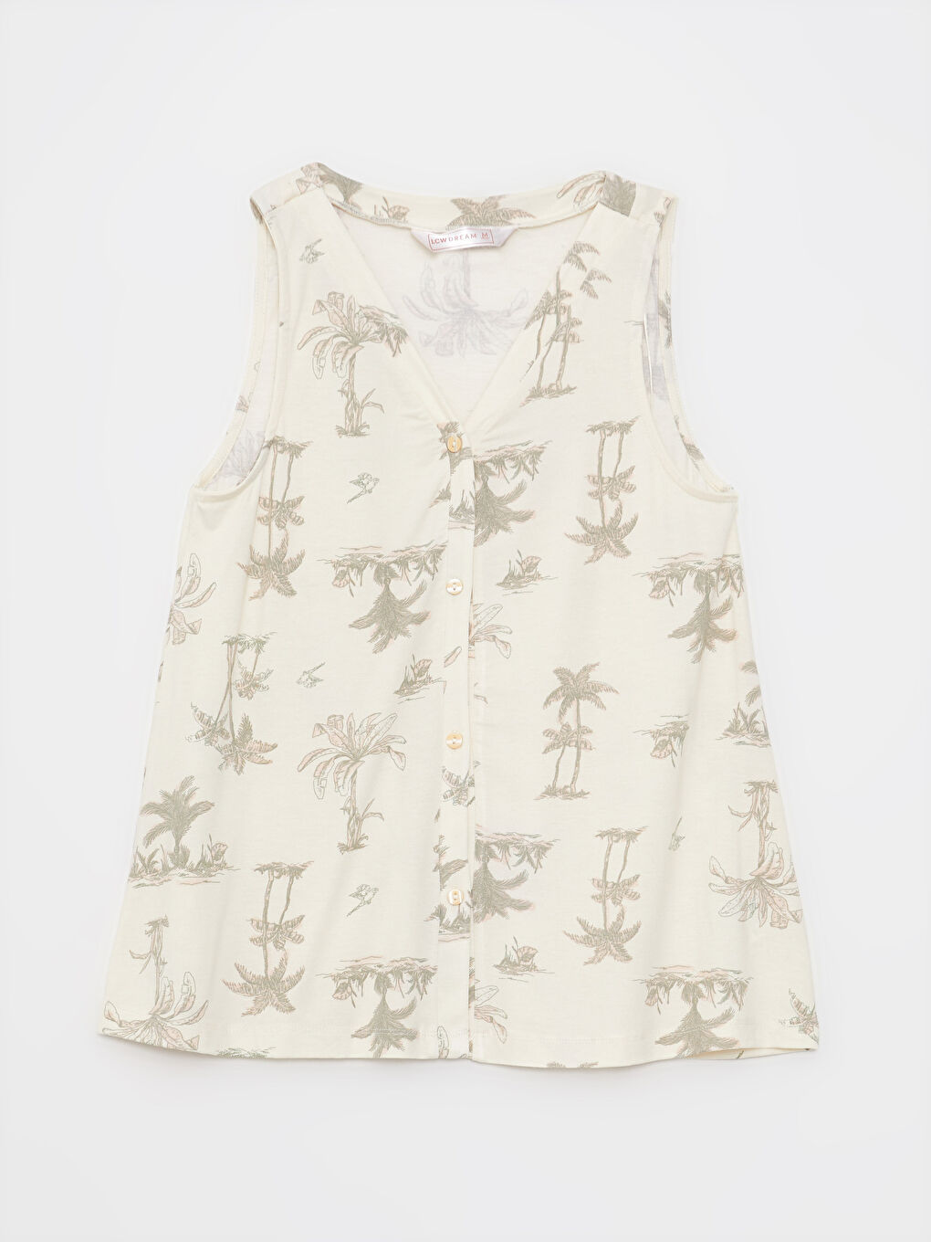 Bej V Yaka Desenli Kadın Pijama Takımı-7