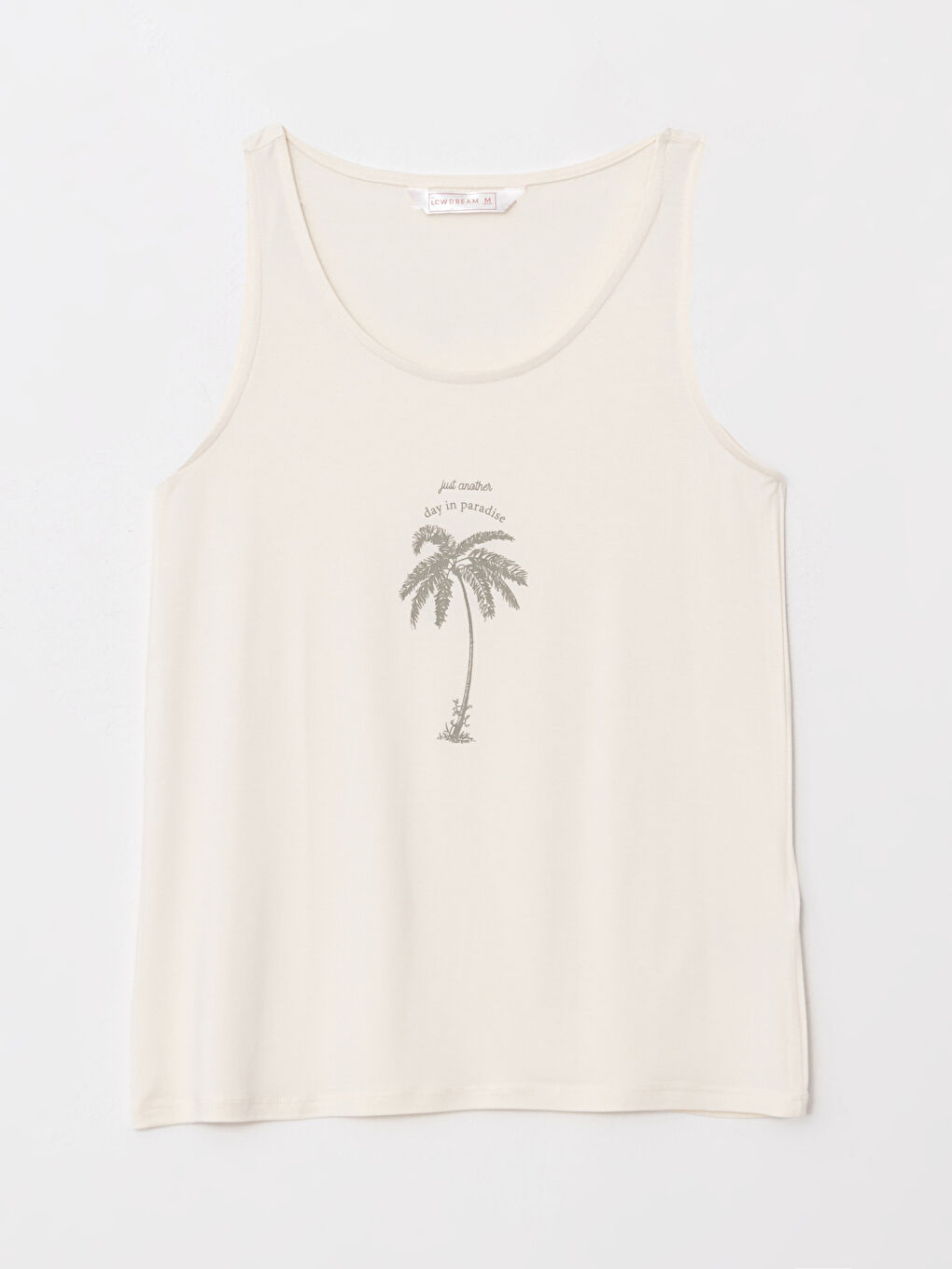 Bej U Yaka Baskılı Kolsuz Viskon Kadın Pijama Takımı-5