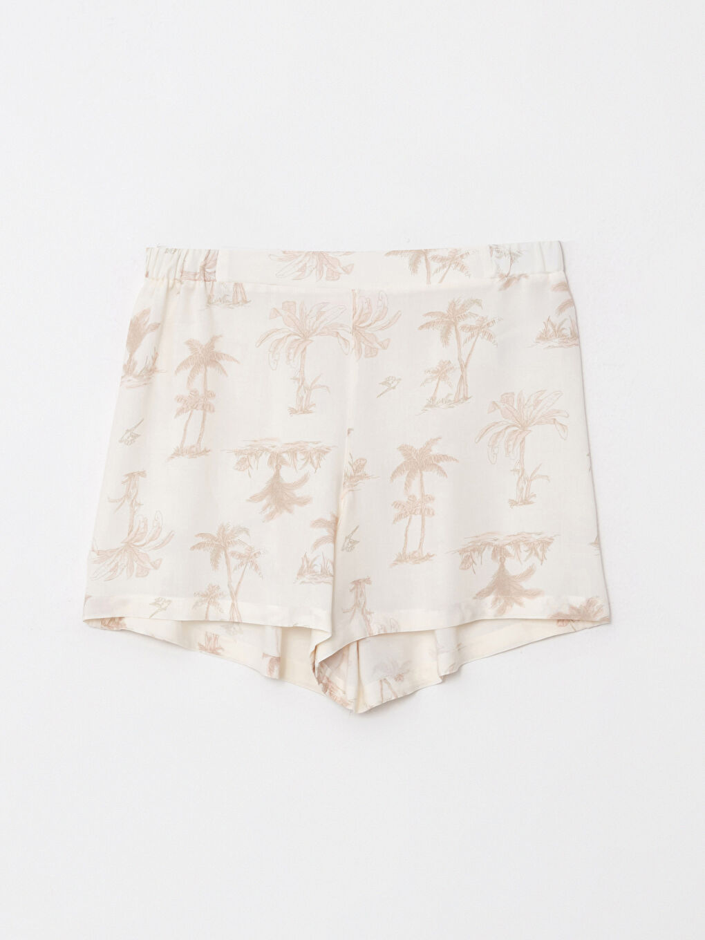 Bej U Yaka Baskılı Kolsuz Viskon Kadın Pijama Takımı-6