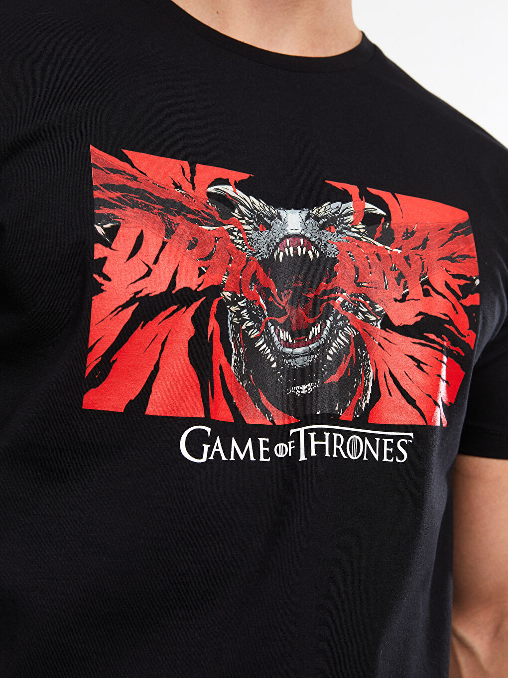 Siyah Bisiklet Yaka Kısa Kollu Game of Thrones Baskılı Penye Erkek Tişört-3