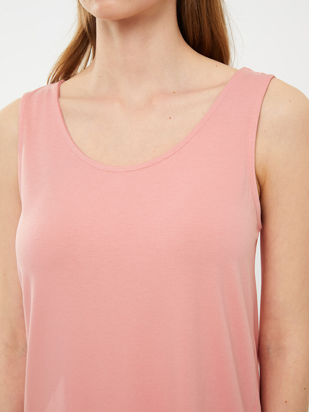 Pembe Kadın U Yaka Düz Kolsuz Pijama Takımı-3