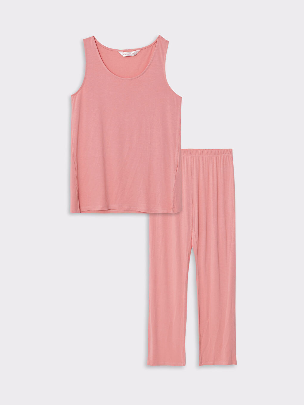 Pembe Kadın U Yaka Düz Kolsuz Pijama Takımı-5