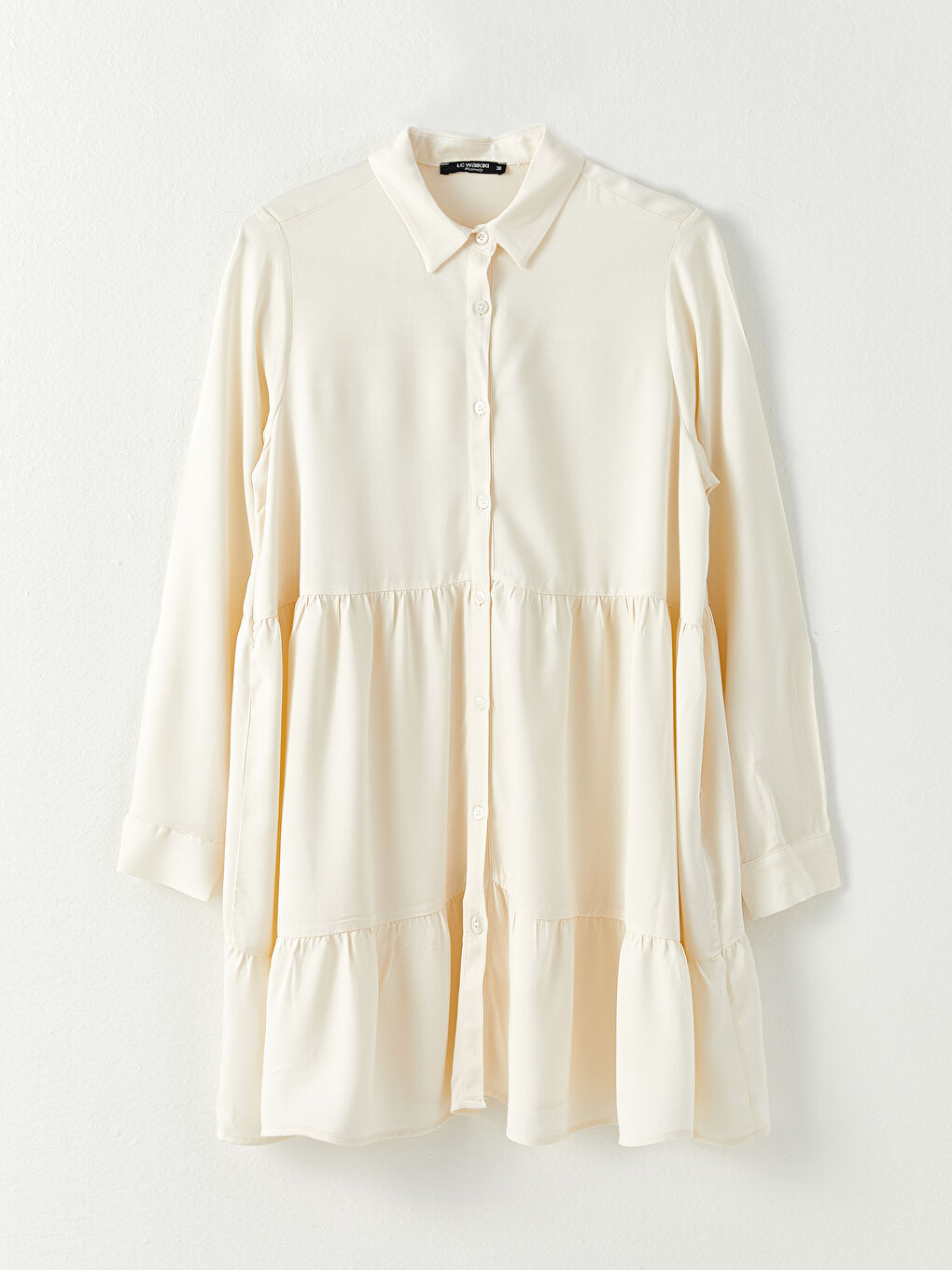 Ekru Düz Uzun Kollu Viskon Hamile Gömlek Tunik-5