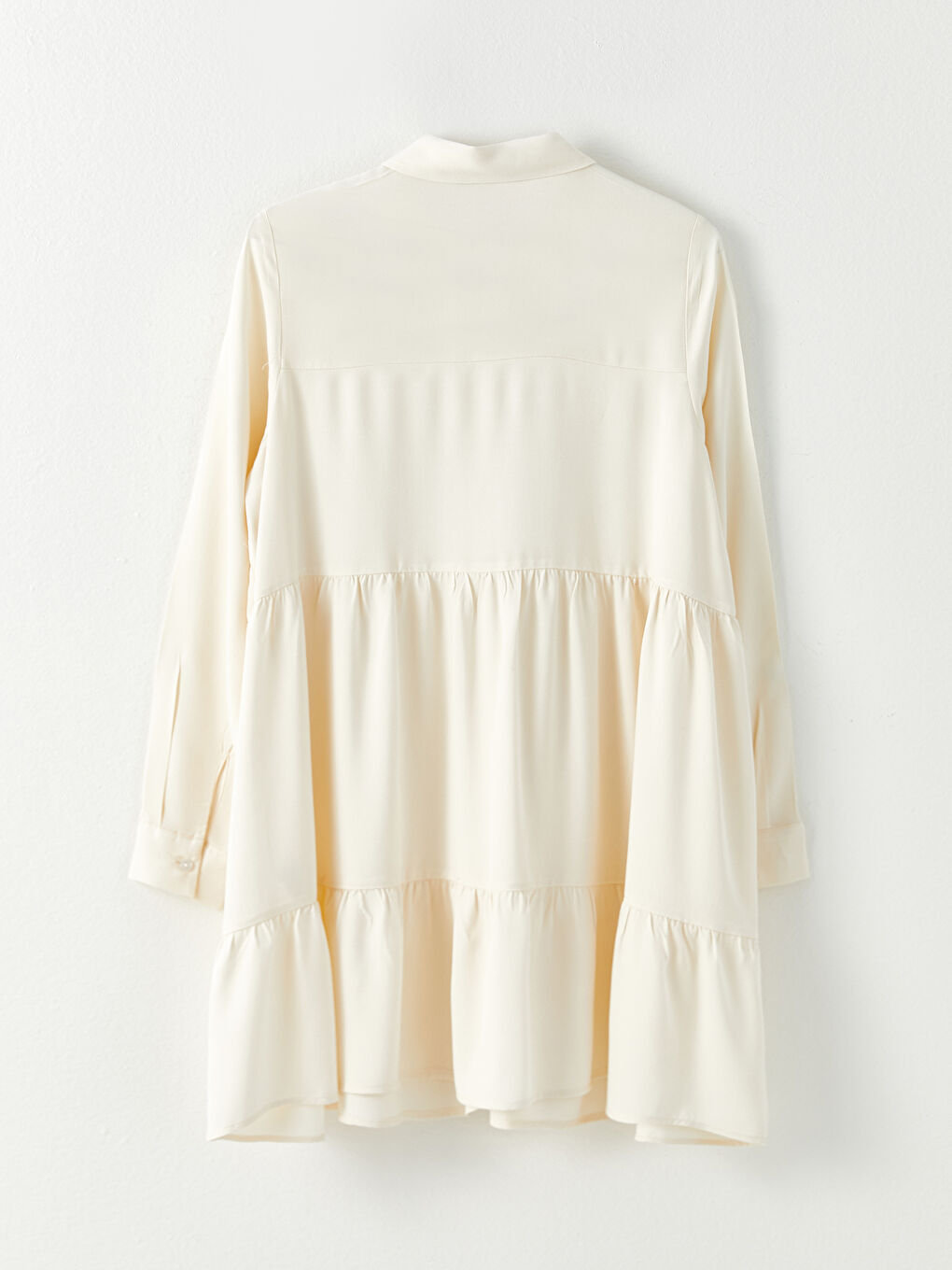 Ekru Düz Uzun Kollu Viskon Hamile Gömlek Tunik-6