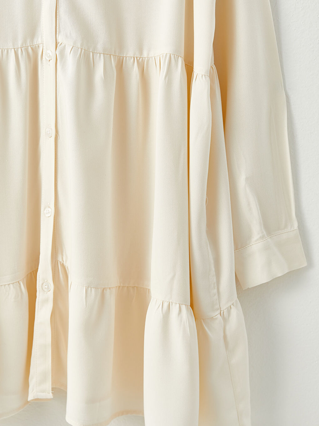 Ekru Düz Uzun Kollu Viskon Hamile Gömlek Tunik-7