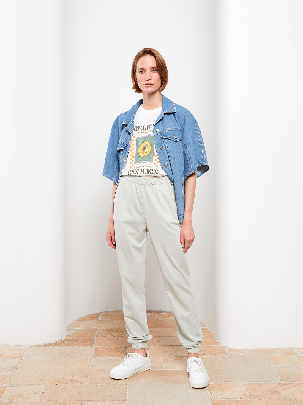 Pantalons de survêtement jogger unis à taille élastiquée pour Femmes