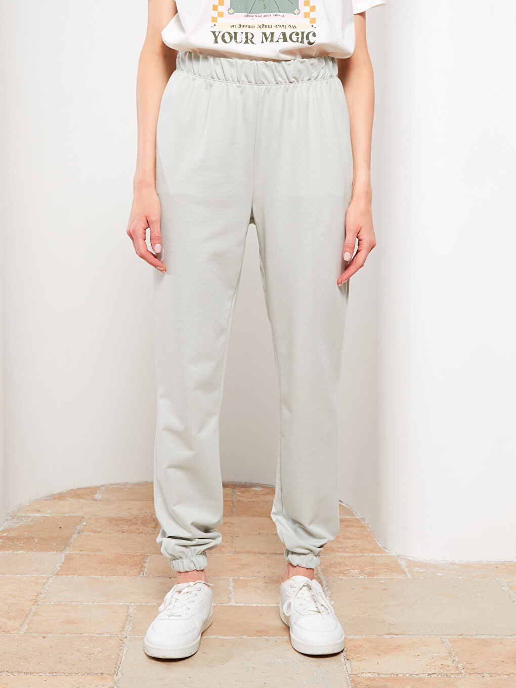 Pantalons de survêtement jogger unis à taille élastiquée pour Femmes-3