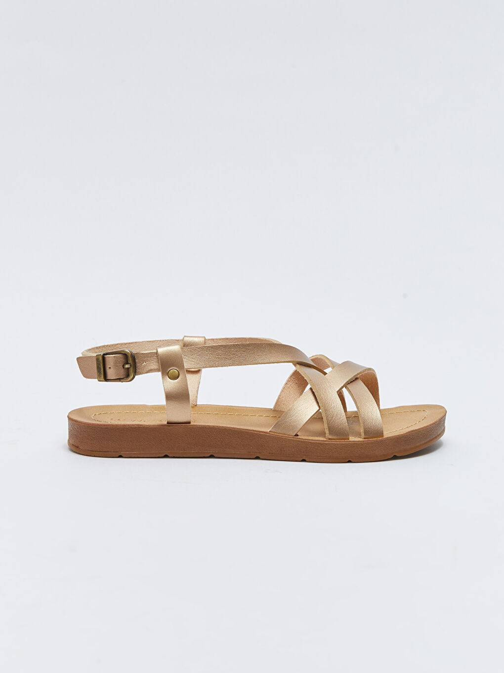 Sarı Çapraz Bantlı Toka Detaylı Kadın Sandalet-2