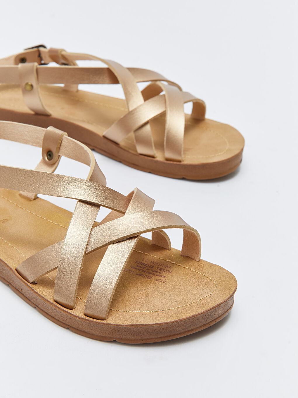 Sarı Çapraz Bantlı Toka Detaylı Kadın Sandalet-3