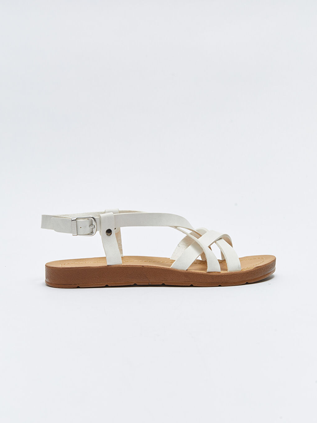 Beyaz Çapraz Bantlı Toka Detaylı Kadın Sandalet-1