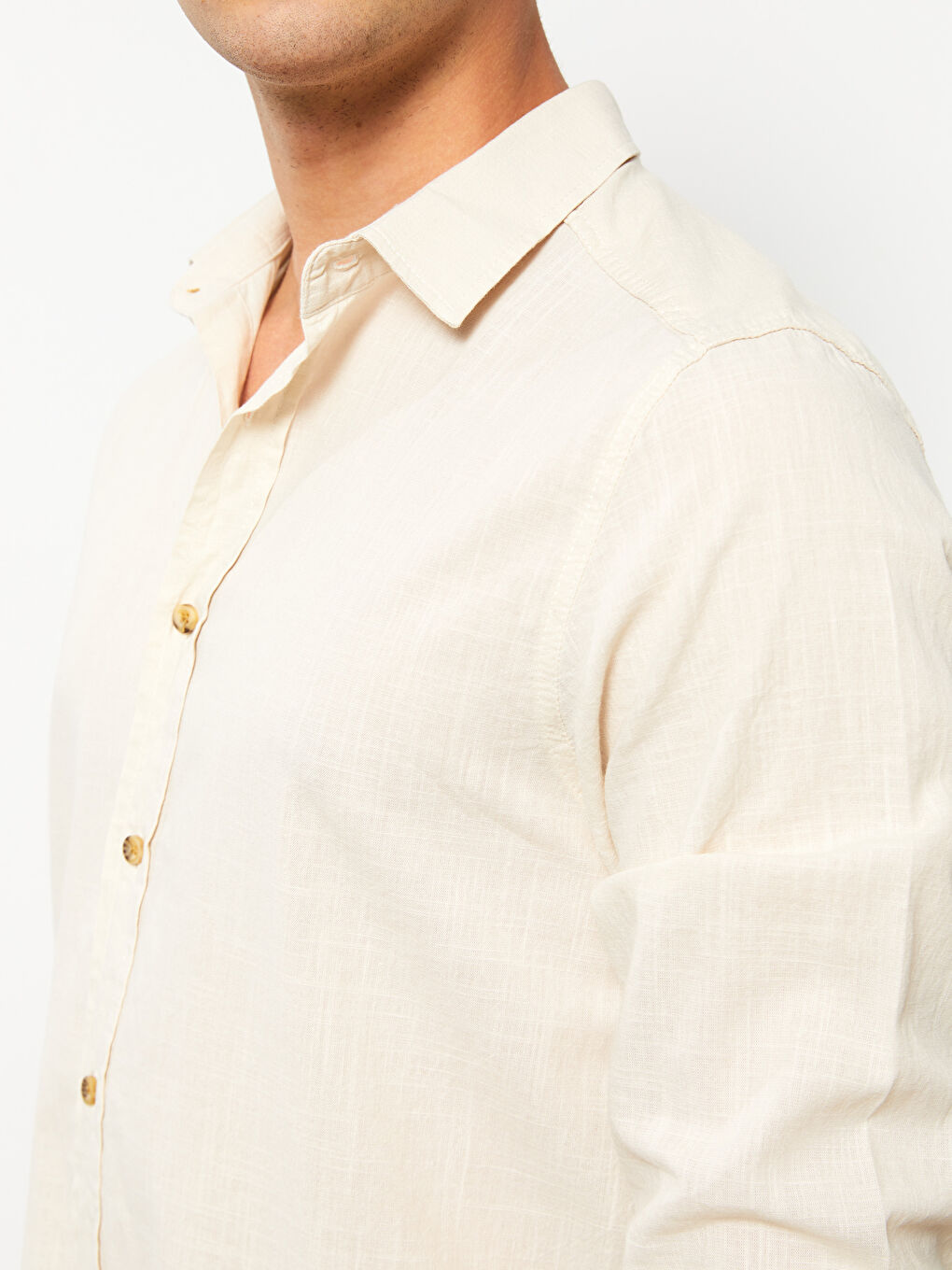 Bej Regular Fit Uzun Kollu Poplin Erkek Gömlek-3