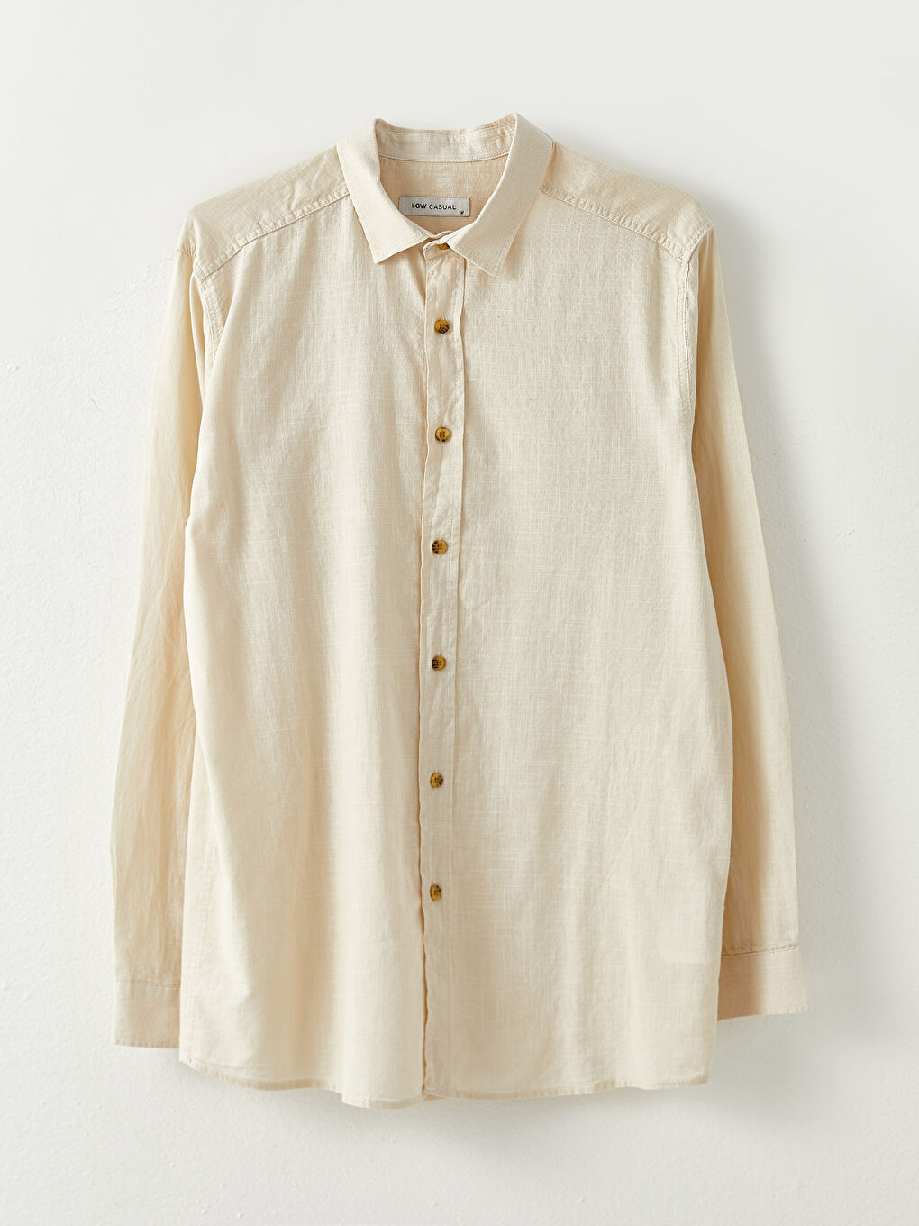 Bej Regular Fit Uzun Kollu Poplin Erkek Gömlek-5