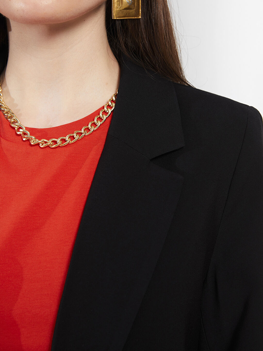 Siyah Önden Düğme Kapamalı Düz Uzun Kollu Gabardin Kadın Blazer Ceket-3