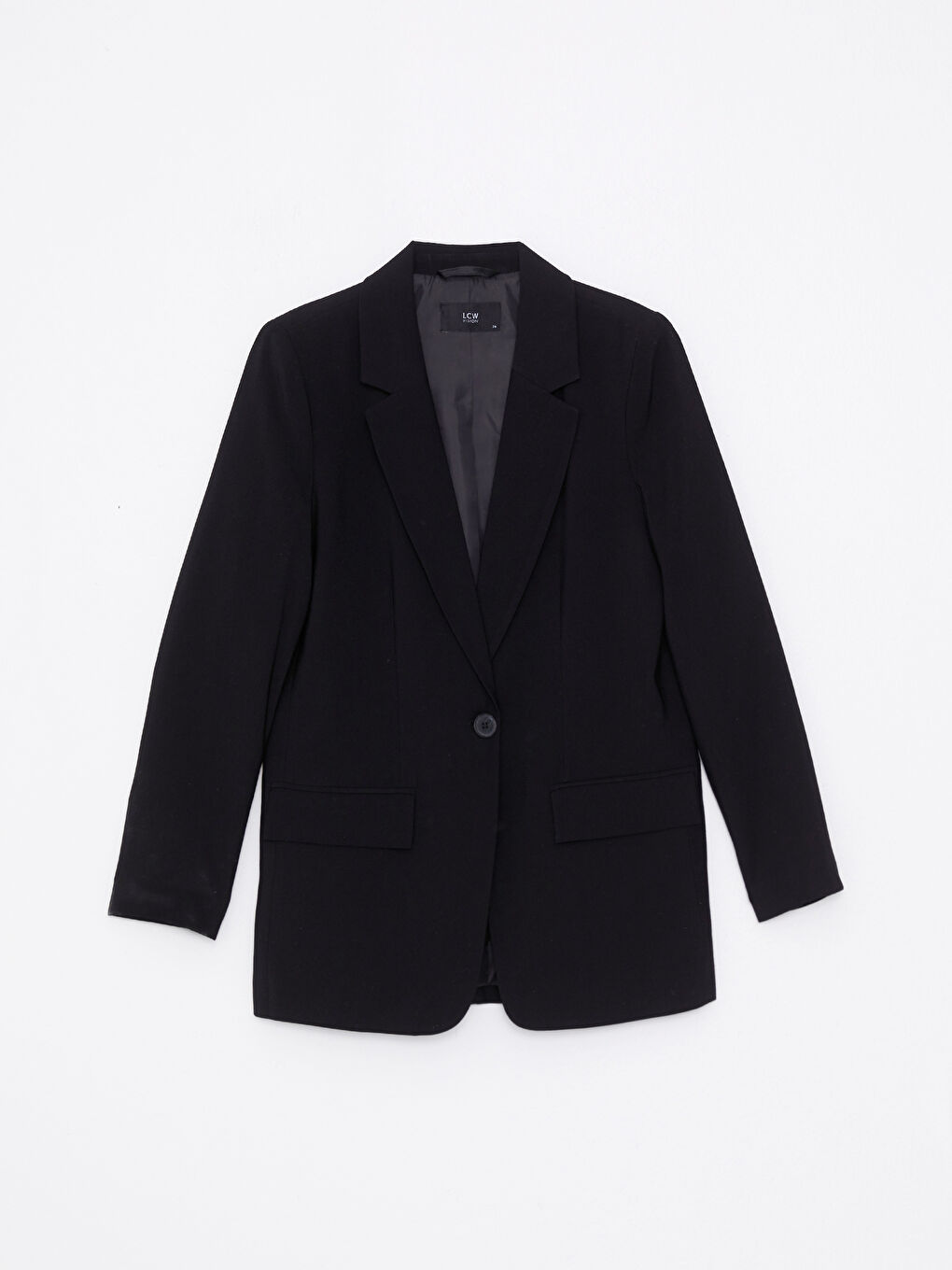 Siyah Önden Düğme Kapamalı Düz Uzun Kollu Gabardin Kadın Blazer Ceket-5