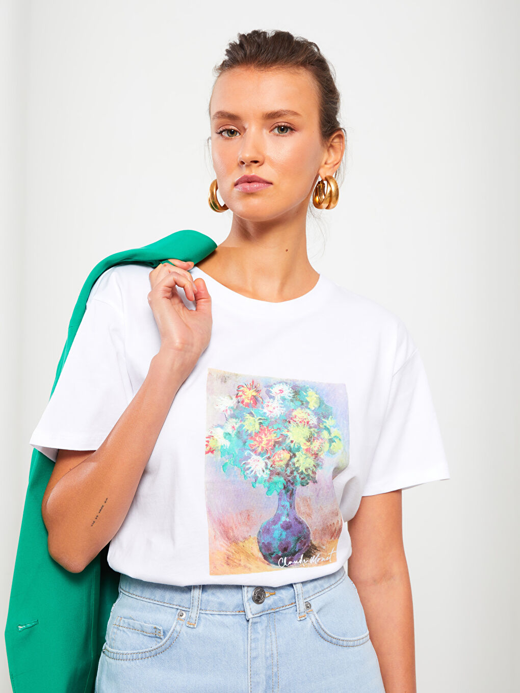 Crew Neck Claude Monet Printed Short Sleeve Cotton Women's T-Shirt