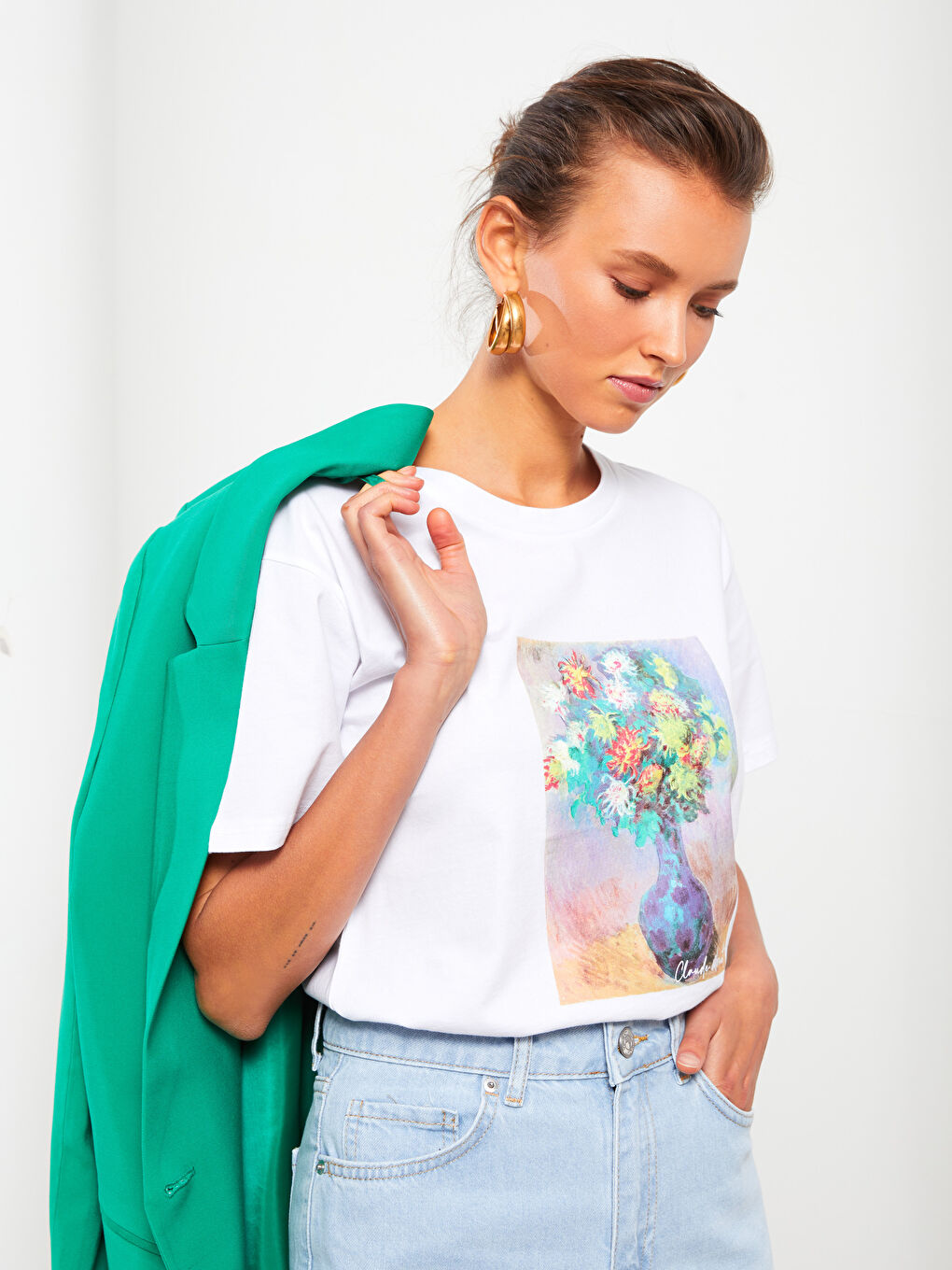 Crew Neck Claude Monet Printed Short Sleeve Cotton Women's T-Shirt-1