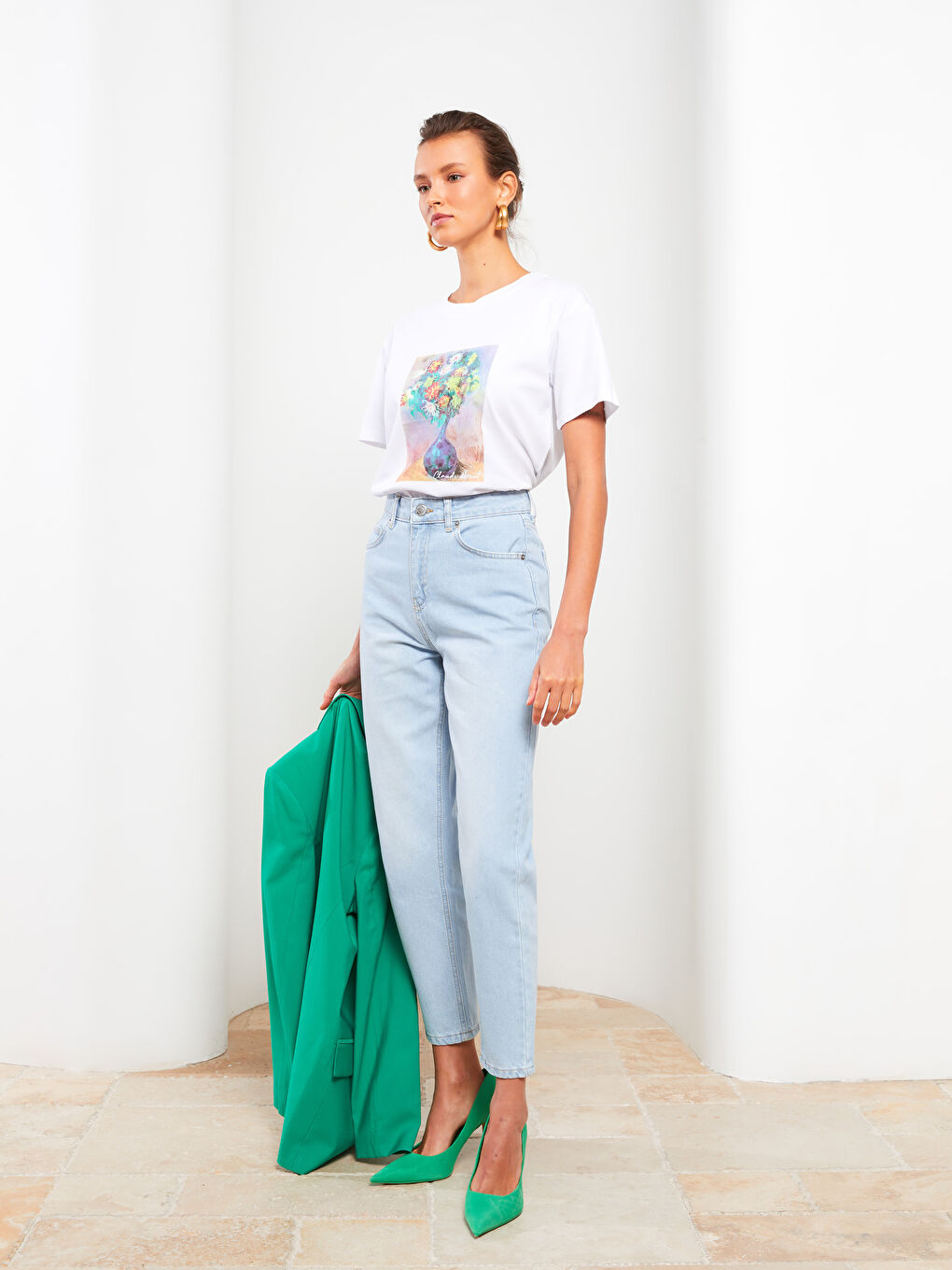 Crew Neck Claude Monet Printed Short Sleeve Cotton Women's T-Shirt-2