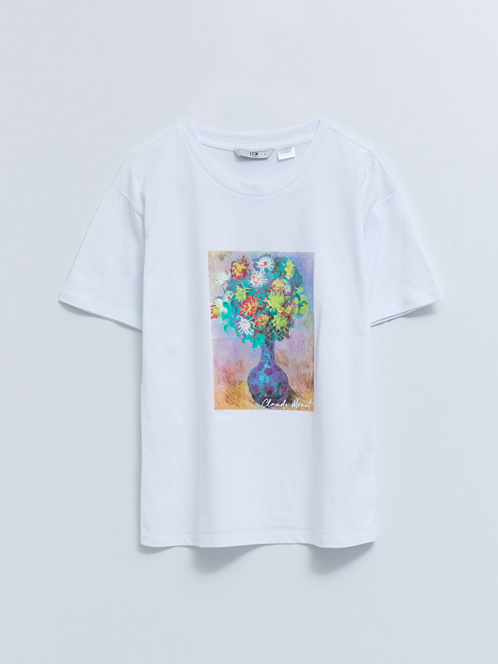 Crew Neck Claude Monet Printed Short Sleeve Cotton Women's T-Shirt-5